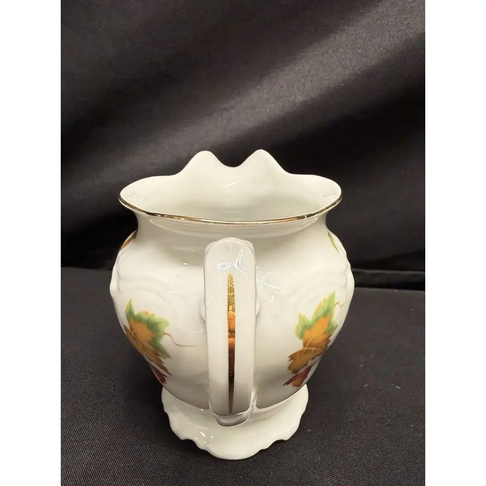 Vintage Walbrzych Sugar & Creamer Dish Set Autumn Leaves Gold Gilding Porcelain